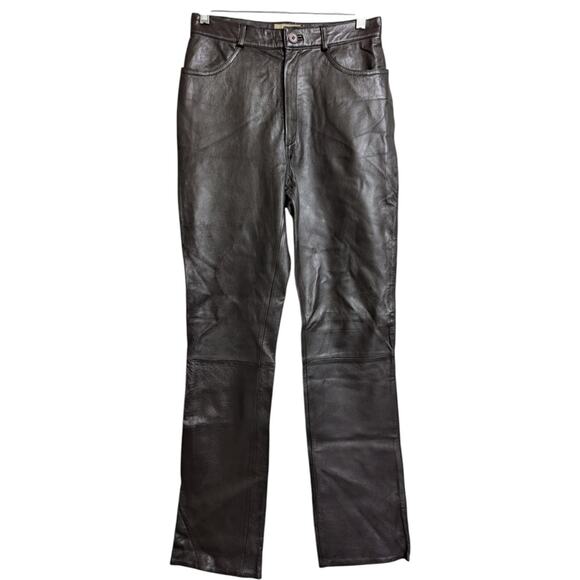 Rem Garson Brown Straight Leg Zipper High Rise Leather Pants Size 6 - Picture 1 of 14